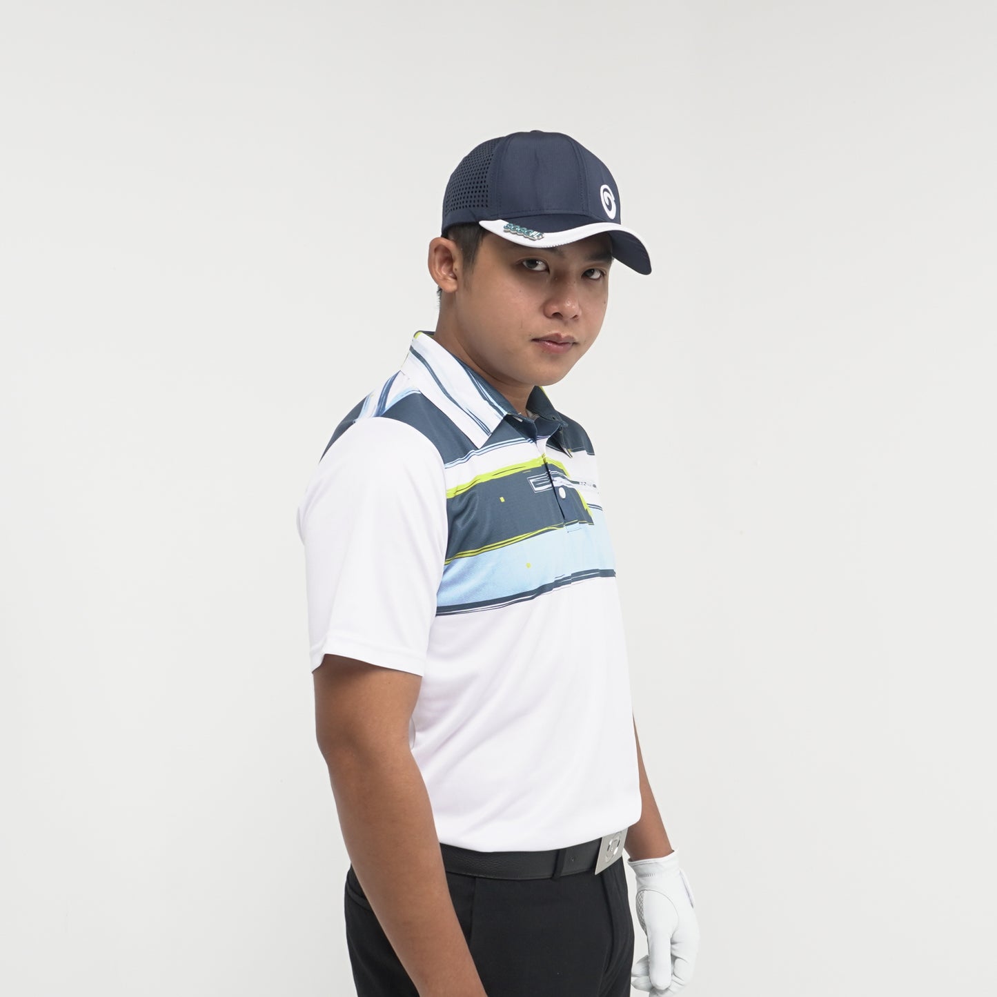 Men's Golf Shirt Stripe Blue Squared